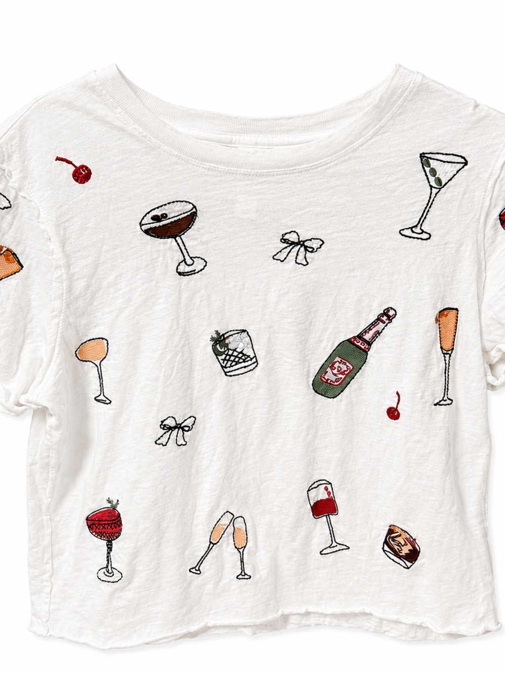 Maeve Anthropologie Cocktail Embroidered Crop Tee White XXS